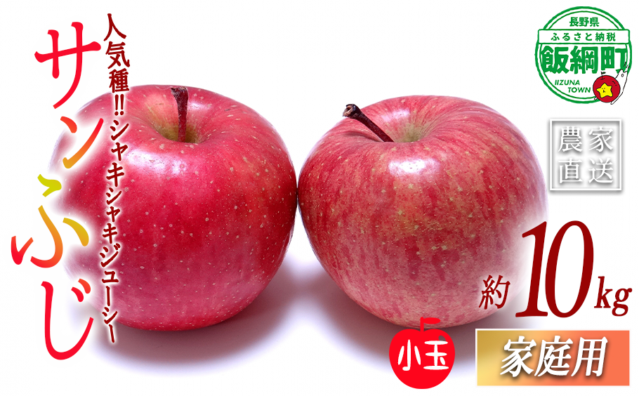 りんご サンふじ (小玉) 家庭用 10kg 一里山農園 沖縄県への配送不可 2026年12月上旬頃から2026年12月中旬頃まで順次発送予定 令和8年度収穫分 エコファーマー 減農薬栽培 信州 果物 フルーツ リンゴ 林檎 長野 予約 農家直送 長野県 飯綱町 [2106]