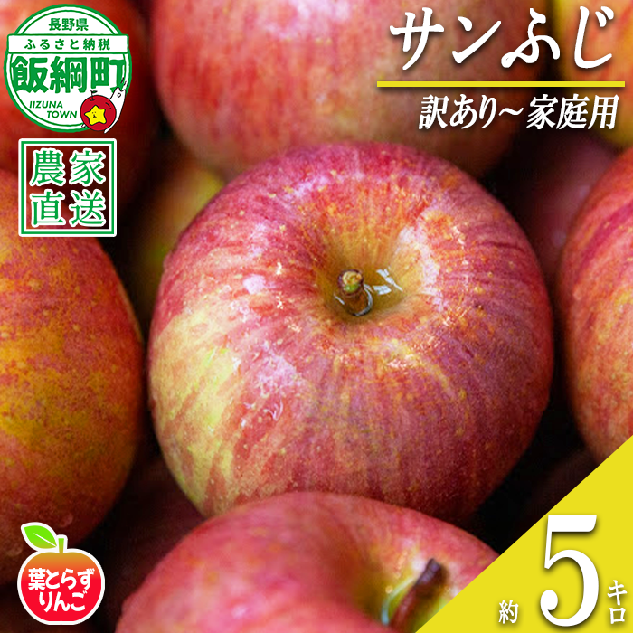 りんご 葉とらず サンふじ 家庭用 〜 訳あり 5kg フレッシュフルーツミカズキ 沖縄県への配送不可 2026年11月下旬頃から2027年1月下旬頃まで順次発送予定 令和8年度収穫分 傷 不揃い リンゴ 林檎 果物 フルーツ 信州 長野 予約 農家直送 長野県 飯綱町 [1668]