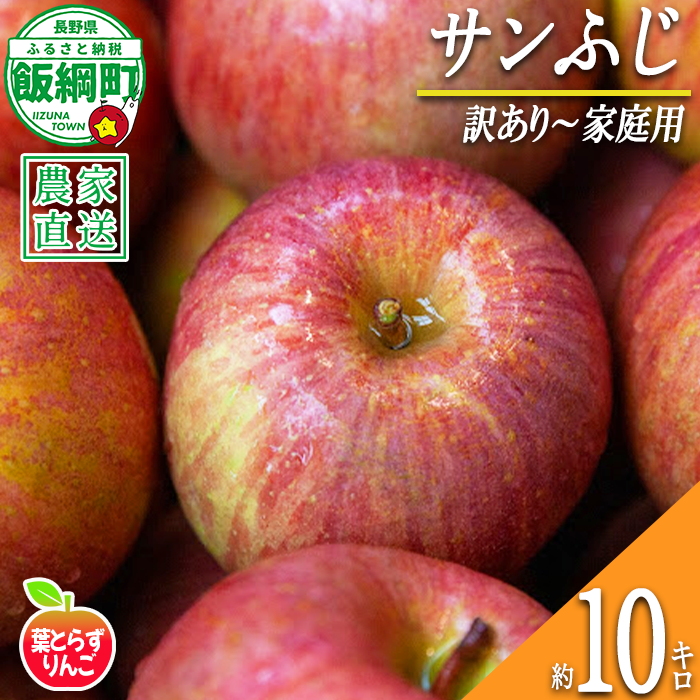 りんご 葉とらず サンふじ 家庭用 〜 訳あり 10kg フレッシュフルーツミカズキ 2026年11月下旬頃から2027年1月下旬頃まで順次発送予定 令和8年度収穫分 傷 不揃い リンゴ 林檎 果物 フルーツ 信州 長野 予約 農家直送 長野県 飯綱町 [1669]