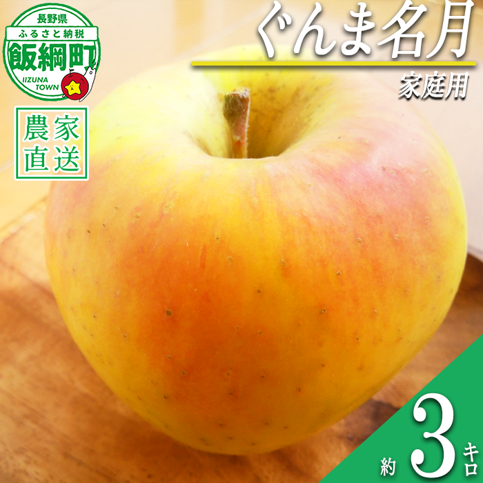 りんご いいづな産 ぐんま名月 家庭用 3kg 大友農場 エコファーマー認定 沖縄県への配送不可 2026年11月上旬頃から2026年11月下頃まで順次発送予定 令和8年度収穫分 信州 果物 フルーツ リンゴ 林檎 長野 予約 農家直送 長野県 飯綱町 [1549]