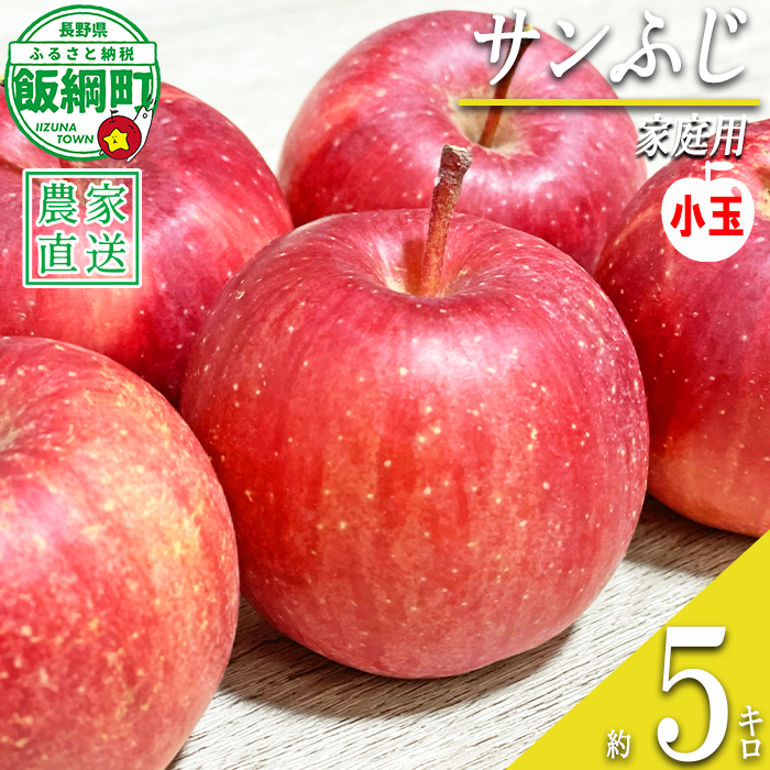りんご 小ささに訳あり サンふじ 家庭用 ( 小玉 ) 5kg 大友農場 エコファーマー認定 沖縄県への配送不可 2027年1月上旬頃から2027年2月下頃まで順次発送予定 令和8年度収穫分 信州 果物 フルーツ リンゴ 林檎 長野 予約 農家直送 長野県 飯綱町 [0836]