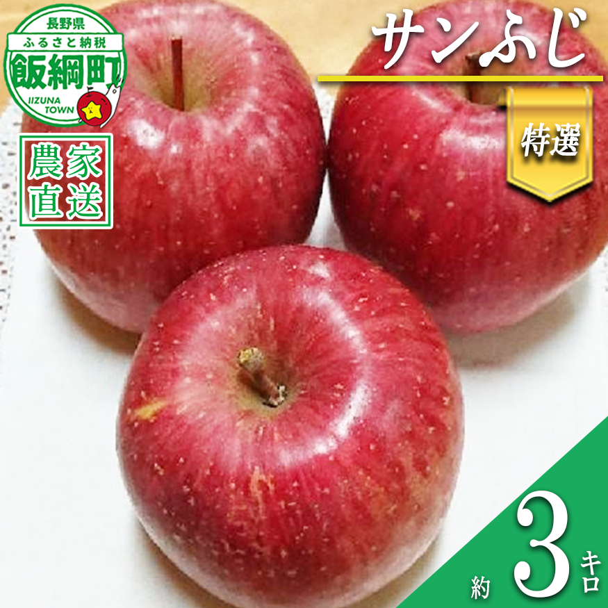 りんご サンふじ 特選 3kg やまじゅうファーム 沖縄県への配送不可 2026年12月中旬頃から2026年12月下旬頃まで順次発送予定 令和8年度収穫分 信州の環境にやさしい農産物 減農薬栽培 長野県 飯綱町 [0533]
