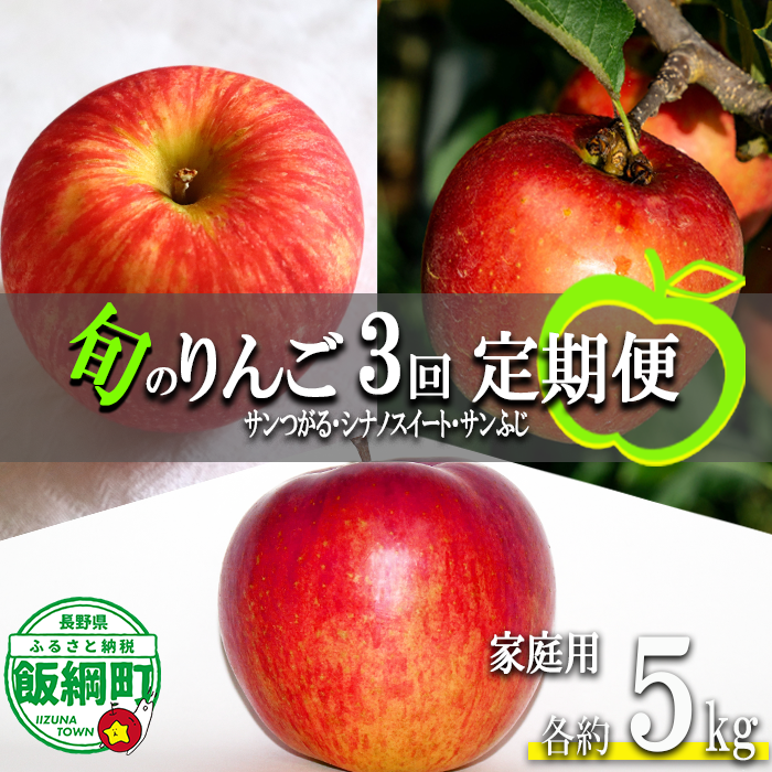 旬のりんご 【 定期便 】 家庭用 5kg × 3回 永野農園 沖縄県への配送不可 2026年9月上旬頃から2026年12月中旬頃まで順次発送予定 令和8年度収穫分 信州 果物 フルーツ リンゴ 林檎 長野 予約 農家直送 長野県 飯綱町 [1558]