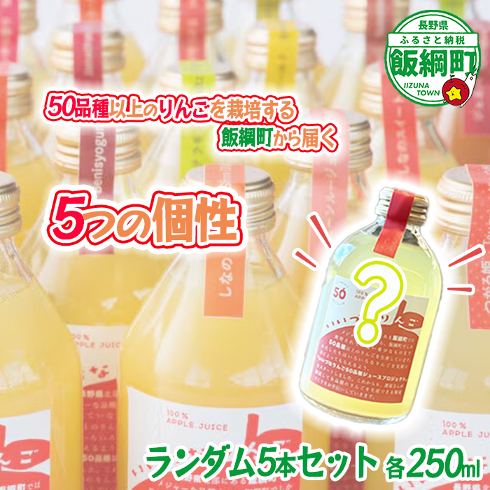 ミステリーりんごジュース 信州 飯綱産りんごジュース【 品種おまかせ 】 250ml × 5本 いいづなりんご50品種りんごジュース 泉が丘喫茶室 沖縄県への配送不可 飲料 果汁飲料 りんご リンゴ 林檎 ジュース 100% ストレート 50品種 いいづなコネクト EAST 長野県 飯綱町 [2151]