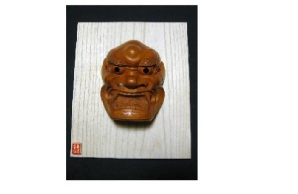 【数量限定】飛騨一位一刀彫 8号獅子口面 桐板付き 飛騨高山 伝統工芸品 吉野彫刻所 f127