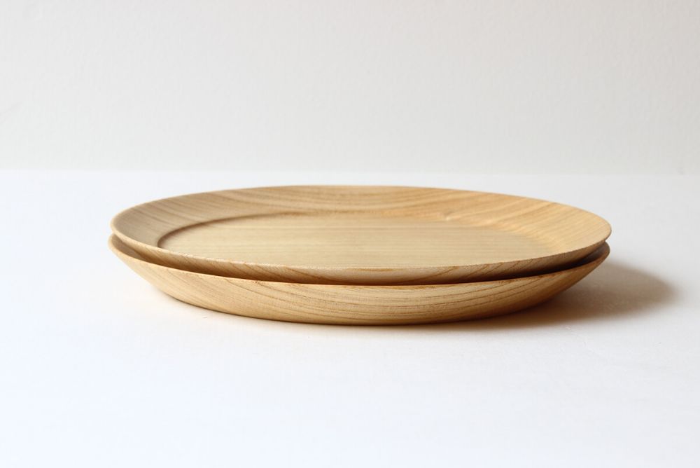 【オークヴィレッジ】モーニングプレート(2枚セット) お皿 木製 木の皿　ウッドプレート  キッチン 食器 プレート 皿 木の 無垢材 b109  
