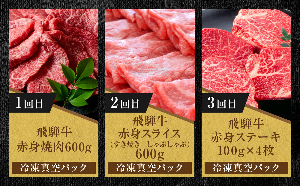 【定期便】全3回 飛騨牛 赤身（ステーキ /焼肉 / すき焼き） | 肉 お肉 焼肉 焼き肉 やきにく ステーキ すき焼き 黒毛和牛 和牛 牛肉 飛騨高山ミート MZ103