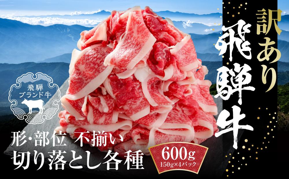 訳あり 飛騨牛 切落とし 600g（150g×4パック） 冷凍真空パック | 肉 お肉 切り落とし すき焼き すきやき 黒毛和牛 和牛 個包装 小分け 人気 おすすめ 牛肉 ギフト お取り寄せ【飛騨高山ミート MZ012】