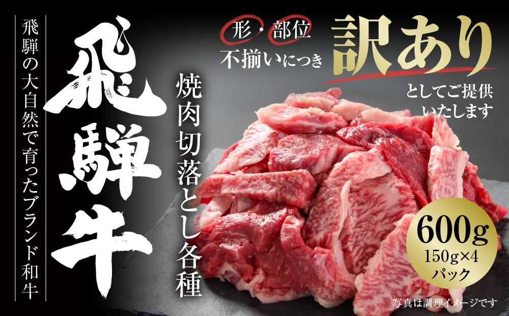 訳あり 飛騨牛 焼肉 切落とし 600g（150g×4パック） 冷凍真空パック | 肉 お肉 焼肉 焼き肉 やきにく 黒毛和牛 和牛 個包装 小分け 人気 おすすめ 牛肉 ギフト お取り寄せ 7日以内お届け【飛騨高山ミート MZ014】