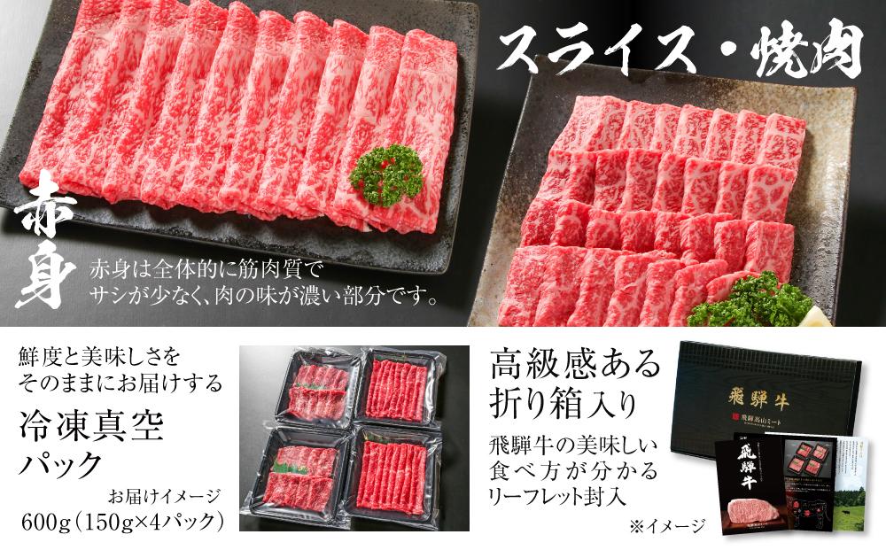 飛騨牛 赤身（スライス・焼肉） 600g（150g×各2パック ） 冷凍真空パック | 肉 お肉 焼肉 焼き肉 やきにく すき焼き すきやき しゃぶしゃぶ 黒毛和牛 和牛 個包装 小分け 人気 おすすめ 牛肉 ギフト お取り寄せ【飛騨高山ミート MZ015】