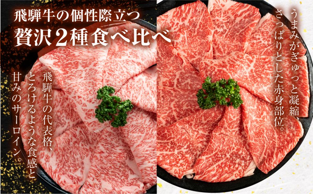 2種食べ比べすき焼き！飛騨牛A5等級（サーロイン250ｇ、赤身もも250ｇ） 500ｇ 丹生川精肉 TR4021