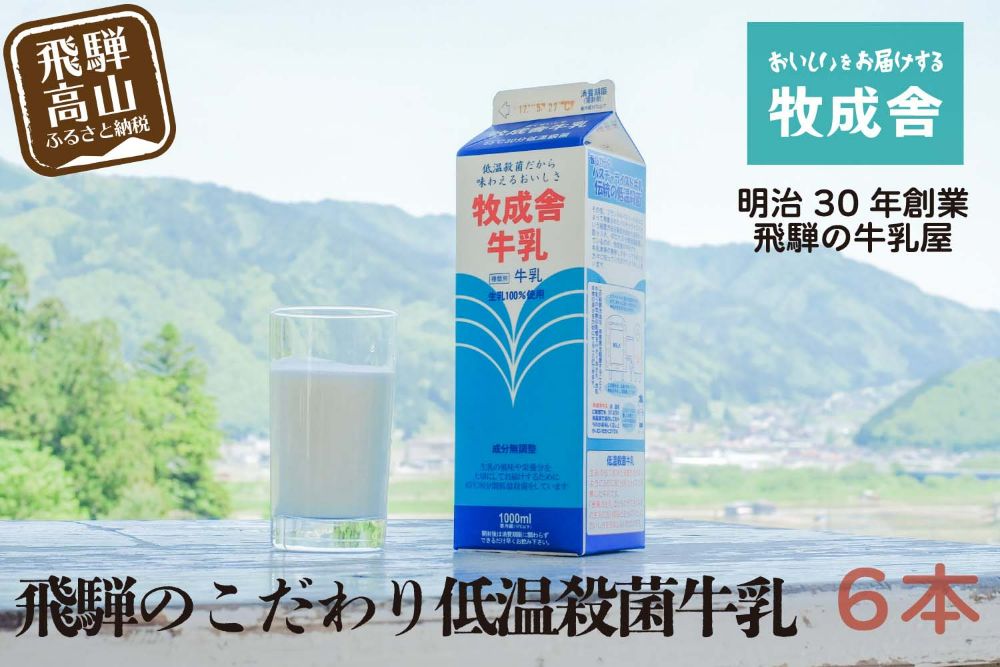 飛騨産生乳100％！美味しい低温殺菌牛乳6本 乳製品 牛乳 牧成舎 TR3746 