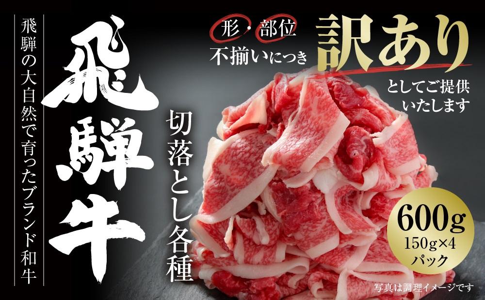 訳あり 飛騨牛 切落とし 600g（150g×4パック） 冷凍真空パック | 肉 お肉 切り落とし すき焼き すきやき 黒毛和牛 和牛 個包装 小分け 人気 おすすめ 牛肉 ギフト お取り寄せ【飛騨高山ミート MZ012】