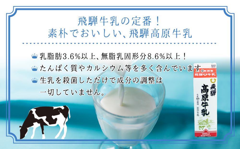 飛騨高原牛乳  1L×５本セット 無調整牛乳 牛乳 飛騨産 飛騨高山   飛騨 飛騨牛乳  CV008