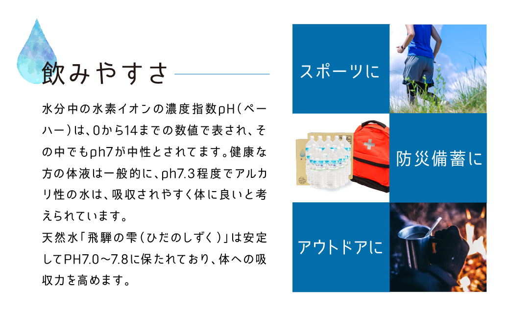  天然水　飛騨の雫　2L×6本　1ケース　ミネラルウォーター ミネラルウォーター 水 ペットボトル 飲料水 深井戸水 2l 白啓酒店 飛騨高山  TR4144