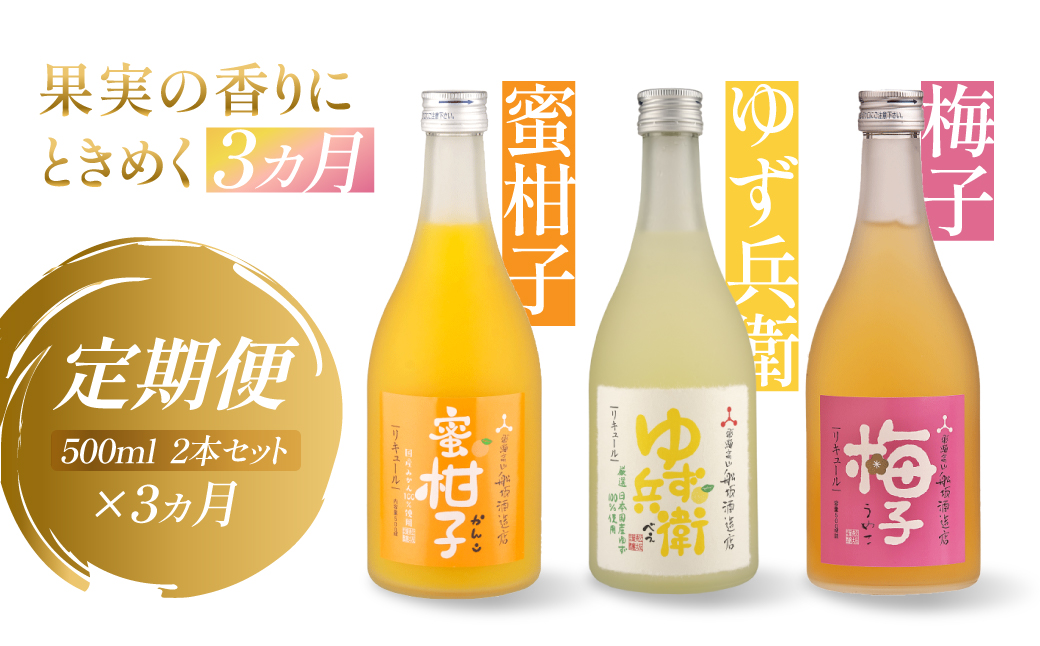 【定期便】全3回 月ごとに変わる果実のごほうび　ゆず・梅・みかんの果実の香りにときめく3カ月 ❘ リキュール 果実酒 日本酒 飲み比べセット 舩坂酒造 飛騨高山 FB110