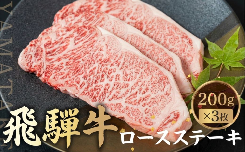 飛騨牛 ロースステーキ 200g×3枚 | ステーキ 肉  サーロインステーキ 黒毛和牛 和牛 ステーキ 霜降り 冷凍 飛騨高山 山武商店 LZ018VC13