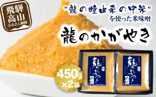 飛騨の米味噌「龍のかがやき」450g×2袋 | 龍の瞳由来のお味噌 みそ 発酵食品 保存料不使用 大豆 米 発酵 国産 山宗農園 HV001VC13