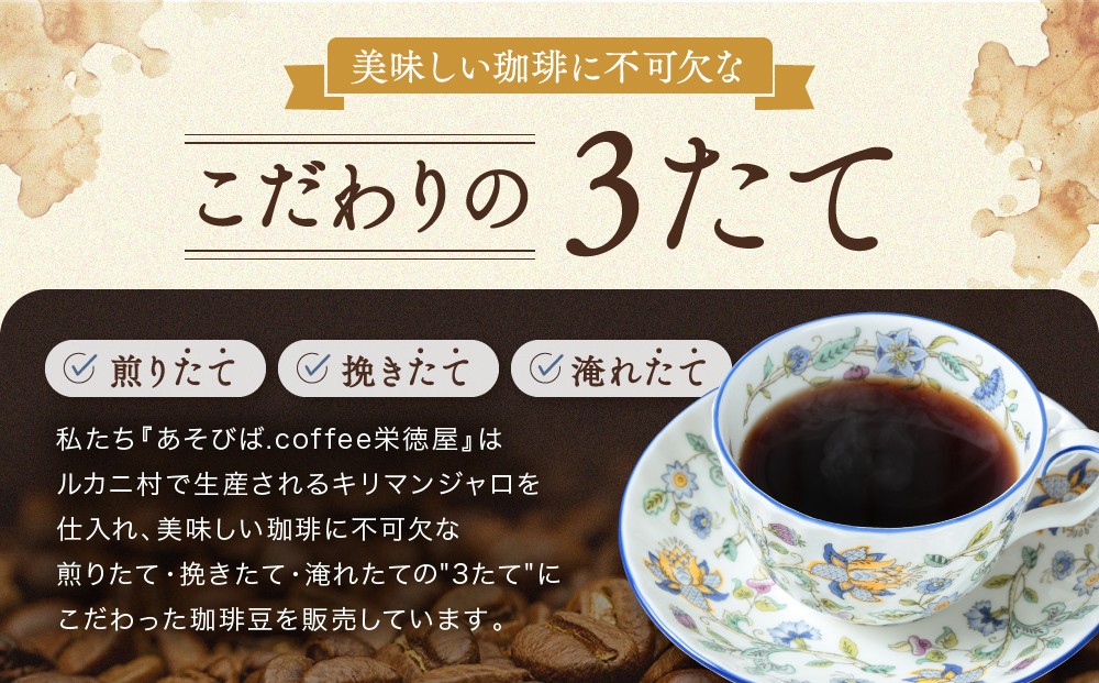 【手網焙煎】久々野ふるさとの香り キリマンジャロ ルカニ村 100ｇ | 焙煎 珈琲 コーヒー ルカニ村 キリマンジャロ あそびば.coffee 栄徳屋　LC012