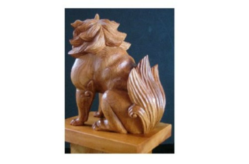 【数量限定】飛騨一位一刀彫 狛犬 吽形 伝統工芸品 飛騨高山 吉野彫刻所 g120