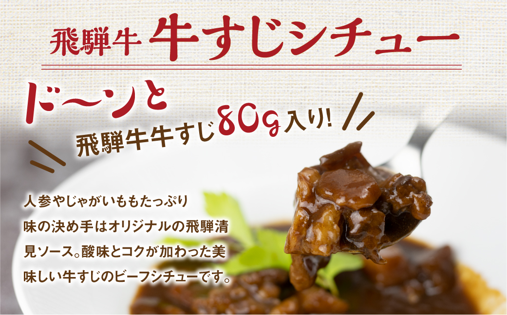 飛騨牛牛すじシチュー たっぷり400ｇ×3袋 | 極旨 牛すじ スジ肉 シチュー 飛騨牛 飛騨清見ソース 具材ゴロゴロ おいしい おすすめ レトルト 野菜 ふるさと清見 DC016