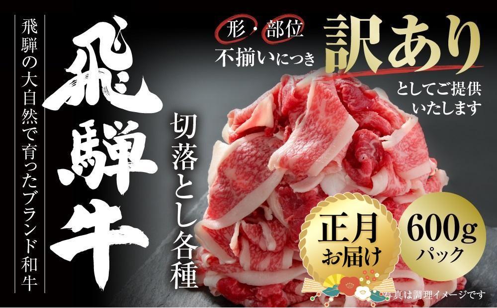 【2025年1月1日～3日配送】訳あり 飛騨牛 切落とし 600g 冷凍真空パック | 肉 お肉 切り落とし 薄切り すき焼き すきやき 黒毛和牛 和牛 人気 おすすめ 牛肉 ギフト お取り寄せ 飛騨高山ミート MZ011VC01