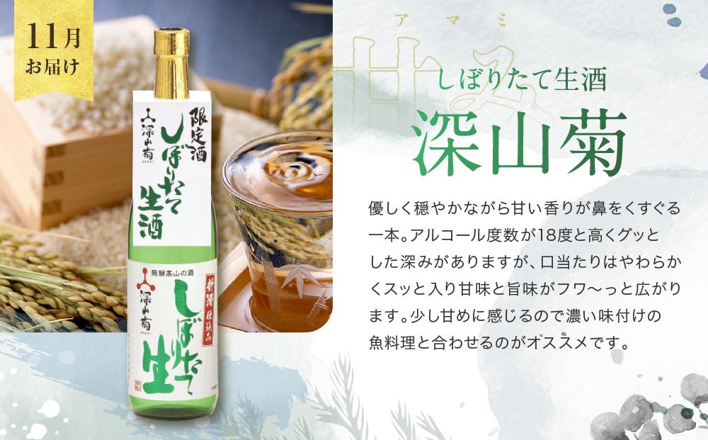 【定期便】 秋限定「ひやおろし」と冬限定「しぼりたて生酒」の3か月間飲み比べ （720ml×6種） | しぼりたて 新酒 純米吟醸 生酒 原酒 濁原酒 無濾過 深山菊 地酒 飲み比べ 飛騨 高山 有限会社舩坂酒造店 FB103