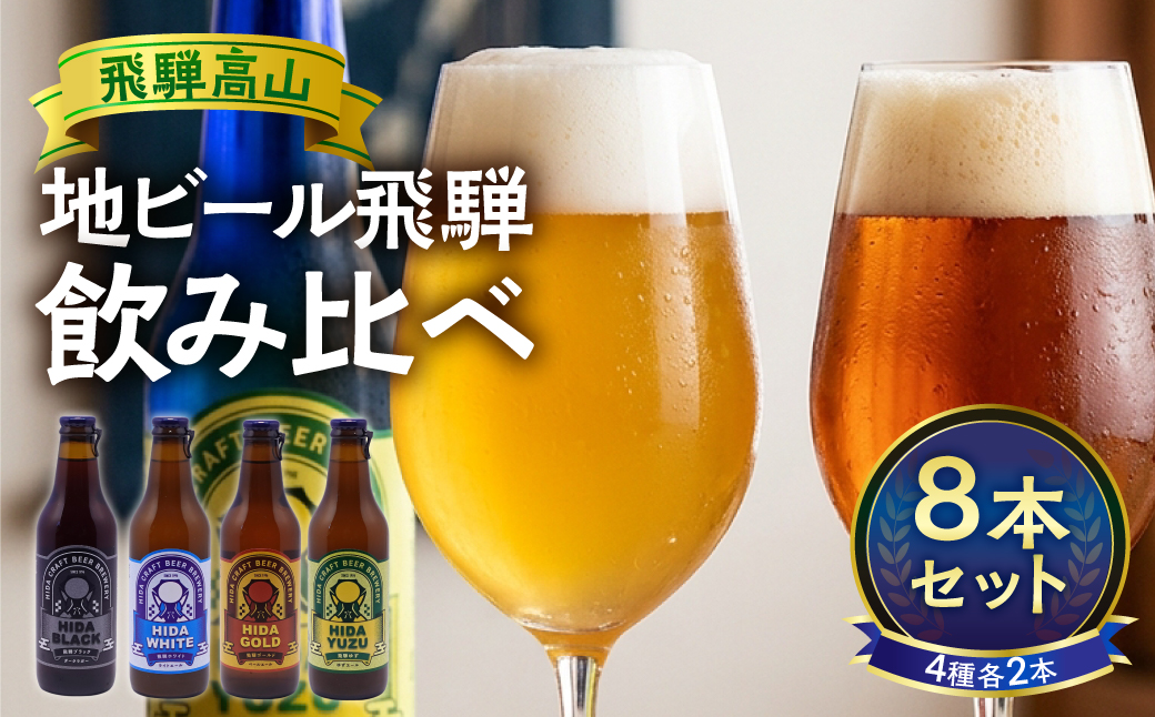 地ビール飛騨 ホワイト・ブラック・ゴールド・ゆず8本セット 4種8本 地ビール クラフトビール 麦酒 エール ライトエール ダークラガー ラガー フルーツ発泡酒 発泡酒 下呂麦酒 ホワイトビール ブラックビール HM025