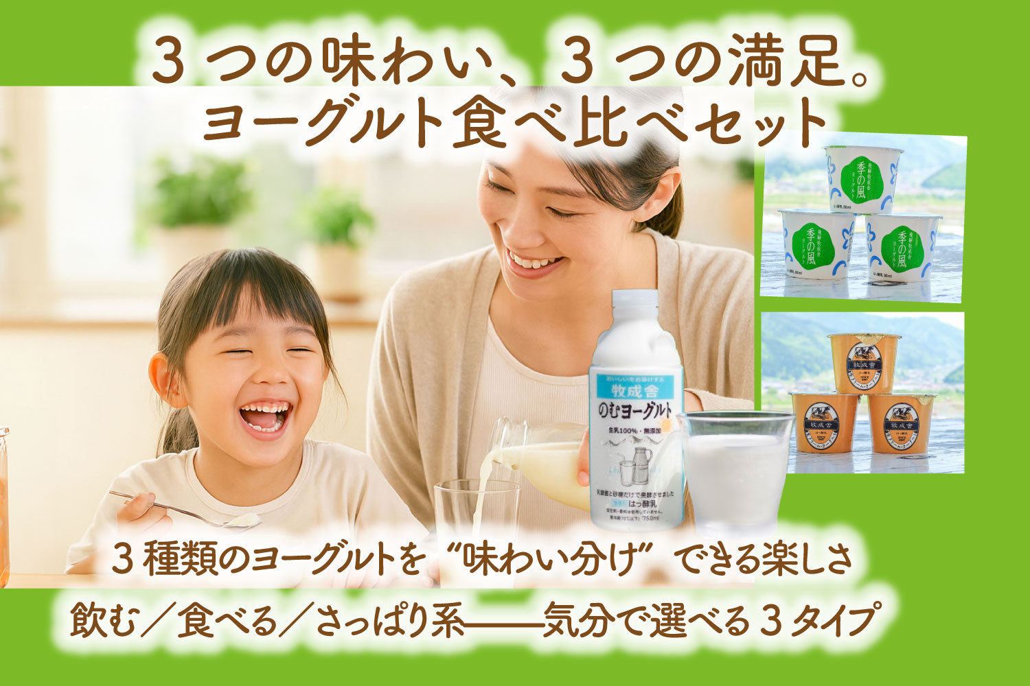 【12か月定期便】牧成舎のヨーグルトたっぷりセット｜のむヨーグルト750ml×3本・生クリームヨーグルト×6個・季の風ヨーグルト×6個｜飛騨産生乳使用・お取り寄せ 飛騨高山 ｜(有)牧成舎 DF243