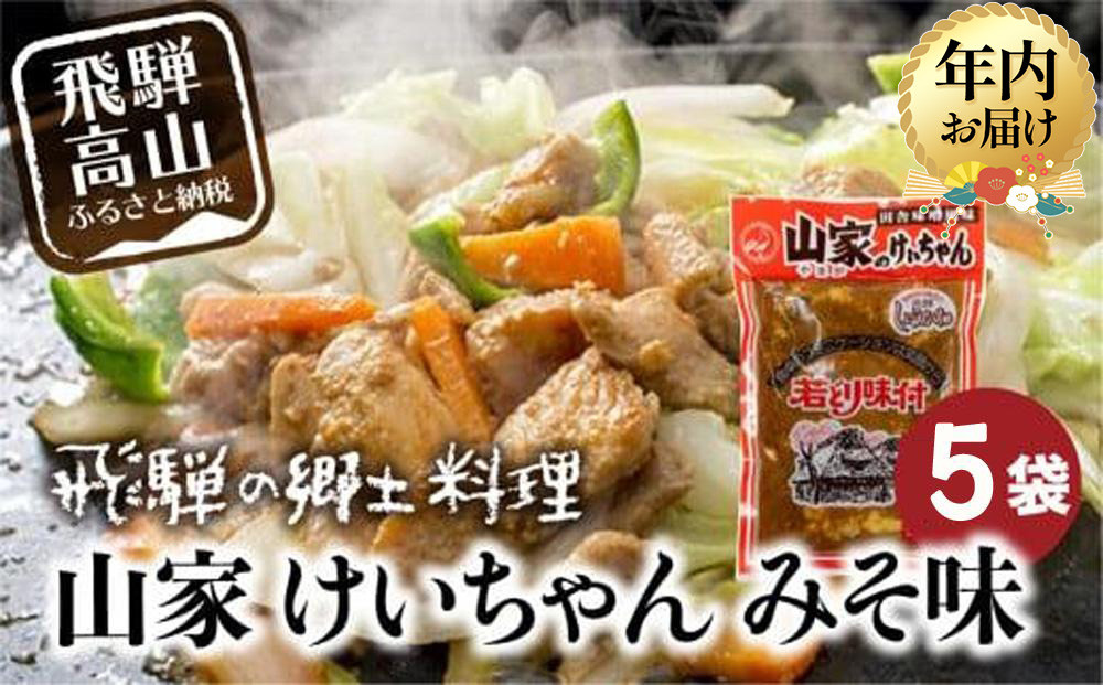 【12月配送】飛騨の郷土料理 山家けいちゃん みそ味×5袋 | 年内発送 食卓のあと一品に！ 鶏ちゃん ケイちゃん 鶏肉 味付け肉 郷土料理 野菜炒め 簡単調理 おいしい 飛騨高山 (株)ファミリーストアさとう CY010VC12