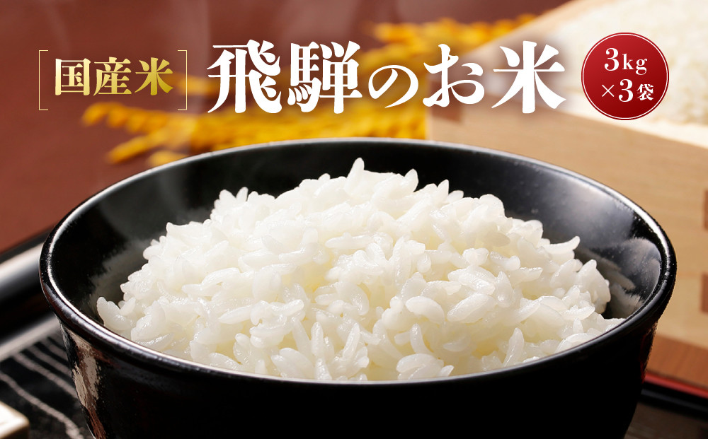 【令和7年度産 新米】国産米「飛騨のお米」 3kg×3袋 | 白米 米 おいしい ごはん 食品 飛騨あさひ農園 SV003