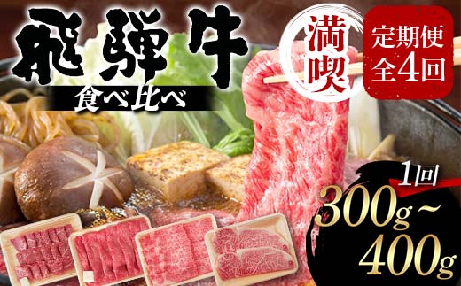 飛騨牛 満喫 定期便 全4回 食べ比べ 300g～400g F4N-1695