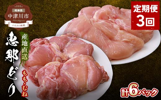 【定期便・3回】産地直送！恵那どり もも肉・むね肉6枚セット 小分け 真空パック 大容量 セット 鶏肉 F4N-2480
