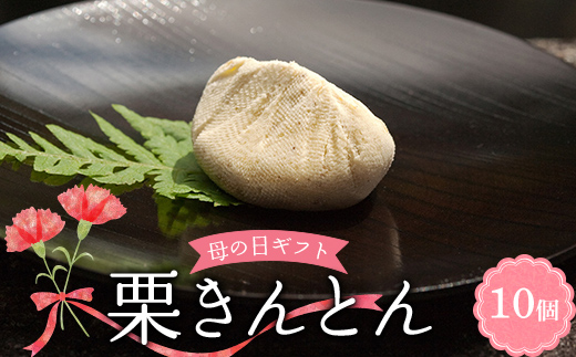 ＜老舗 くり屋南陽軒＞ 【母の日ギフト】栗きんとん 10個入 メッセージカード 造花 カーネーション 付 F4N-2808