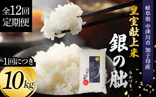 <テレビで紹介されました!>令和8年産 新米【全12回定期便】皇室献上米『銀の朏』10kg 中津川市加子母産 栽培期間中化学肥料不使用 お米 新米 精米 F4N-2895