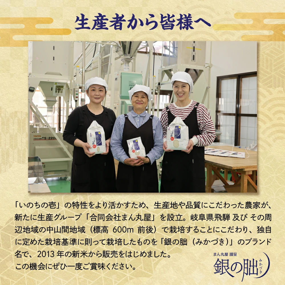 <テレビで紹介されました!>令和8年産 新米【全12回定期便】皇室献上米『銀の朏』3kg 中津川市加子母産 栽培期間中化学肥料不使用 お米 新米 精米 F4N-2891