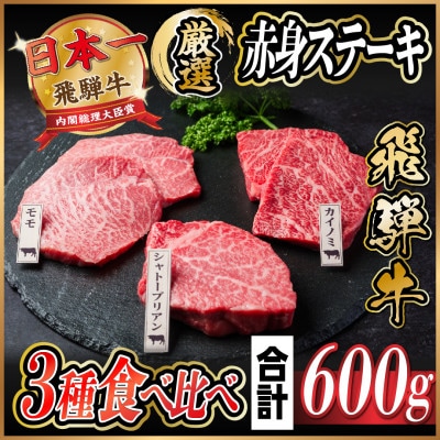 飛騨牛　赤身ステーキ3種食べ比べセット　計約600g　【冷蔵便】【配送不可地域：離島】【1534741】