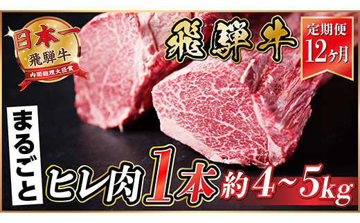 【毎月定期便】飛騨牛 ヒレ1本(約4〜5kg)【シャトーブリアン＆ヒレ】冷蔵便全12回【配送不可地域：離島】【4053255】