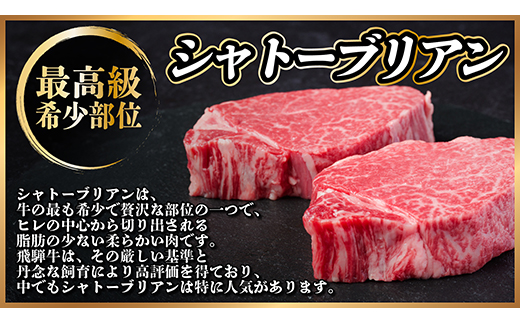 【毎月定期便】飛騨牛 シャトーブリアン600g(150g×4枚)【冷蔵便】全6回【配送不可地域：離島】【4053251】