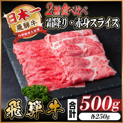 飛騨牛 霜降り・赤身スライス食べ比べ 500g(すき焼き・しゃぶしゃぶ)【配送不可地域：離島】【1543810】