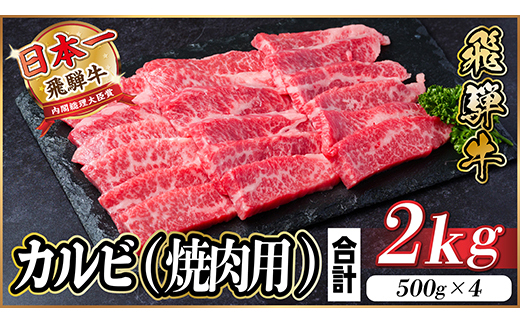 【12/20ご入金分まで年内発送】飛騨牛 厳選カルビ(焼肉・BBQ用) 2kg(500g×4)　【配送不可地域：離島】【1543786】