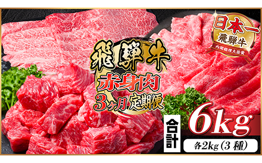 【毎月定期便】飛騨牛 赤身肉定期便 計6kg全3回【配送不可地域：離島】【4060299】