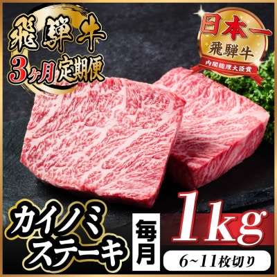 【毎月定期便】飛騨牛 カイノミステーキ定期便 毎月1kg全3回【配送不可地域：離島】【4056198】