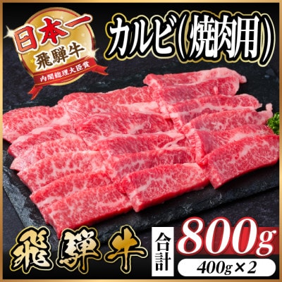 飛騨牛 厳選カルビ(焼肉・BBQ用) 800g(400g×2)　黒毛和牛　小分け　A4〜A5等級【配送不可地域：離島】【1543784】