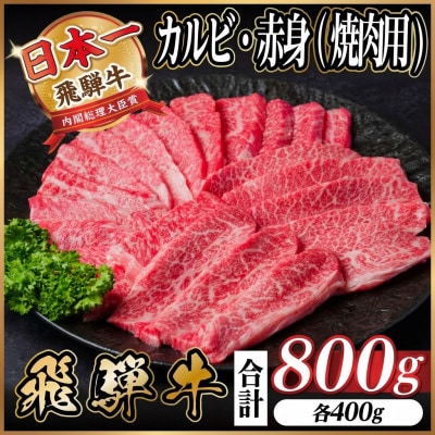 飛騨牛 厳選カルビ・赤身(焼肉・BBQ用) 800g(各400g)　黒毛和牛　小分け　A4〜A5等級【配送不可地域：離島】【1543763】