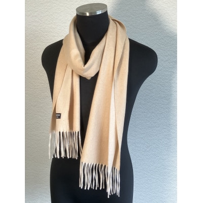リバーシブル風　カシミヤ100%　マフラー(ライトキャメル ×バニラ)【1690442】