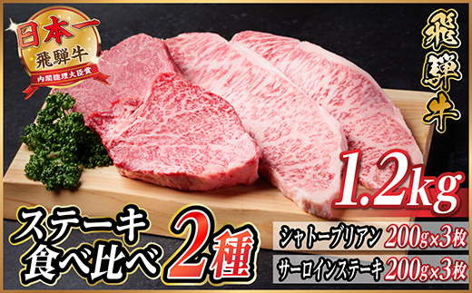 飛騨牛　ステーキ2種食べ比べセット　計約1.2kg【冷蔵便】A4〜A5等級　シャトーブリアン他【配送不可地域：離島】【1530711】