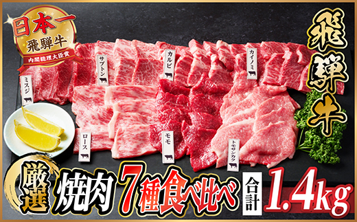 飛騨牛　焼肉厳選7種食べ比べセット　約1.4kg(味つけ用タレ・つけタレ付き)【配送不可地域：離島】【1532682】