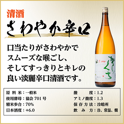 辛口清酒飲み比べセットB(千成藤吉郎1800ml×1本・さわやか辛口1800ml×1本)計2本【配送不可地域：離島】【1549991】