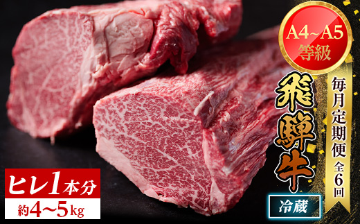 【毎月定期便】飛騨牛 ヒレ1本(約4〜5kg)【シャトーブリアン&ヒレ】冷蔵便全6回【配送不可地域：離島】【4053254】